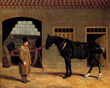 Caballo Painting - Un carro de caballos y conductor fuera de un establo Herring Snr John Frederick caballo